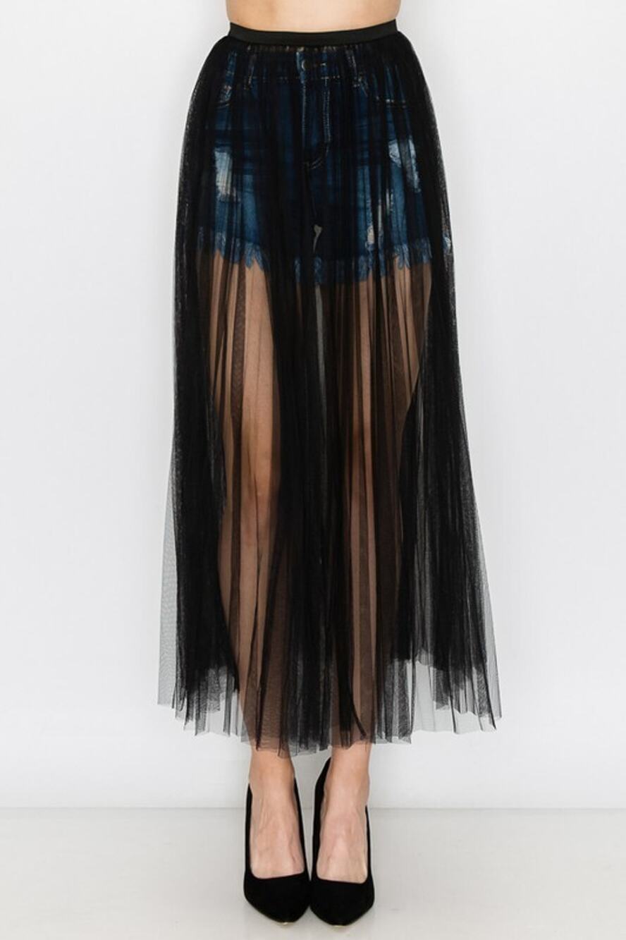 Origami Black Mesh See Through Skirt Small